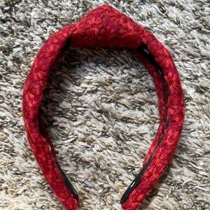 Lele Sadoughi Embroidered Red Floral Hairband